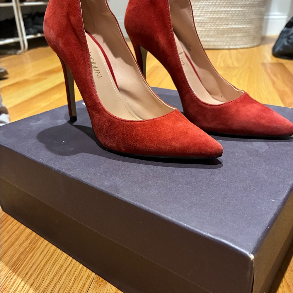 Enzo Angiolini Red Suede Pointed-Toe Heels
